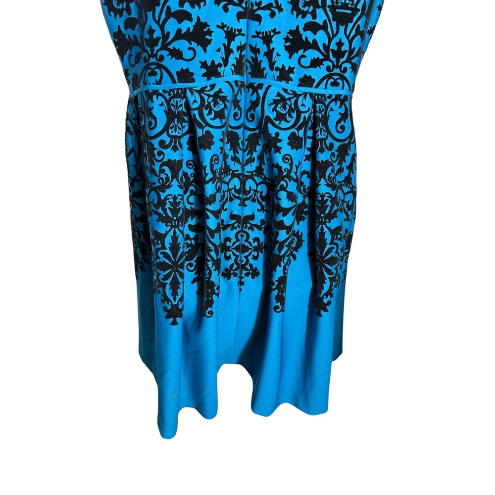 CB Established 1962 Dress Size 14 Blue Black Print V Neck Career Dress 🩵🖤🩵 - Picture 6 of 8